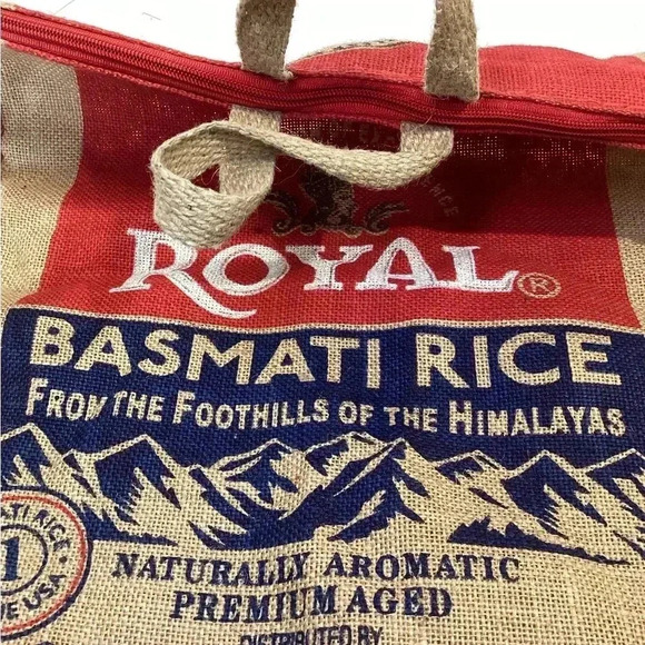 Royal Basmati Rice Burlap Tote Bag Sack Zipper - Picture 3 of 3